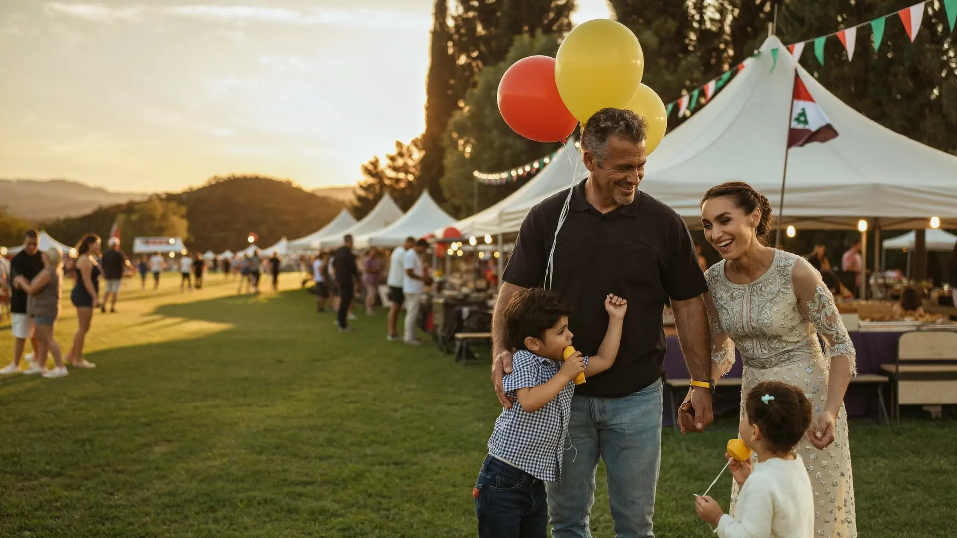 Festival-goers gathered under string lights at the Central Valley Lebanese Festival in Stockton, California